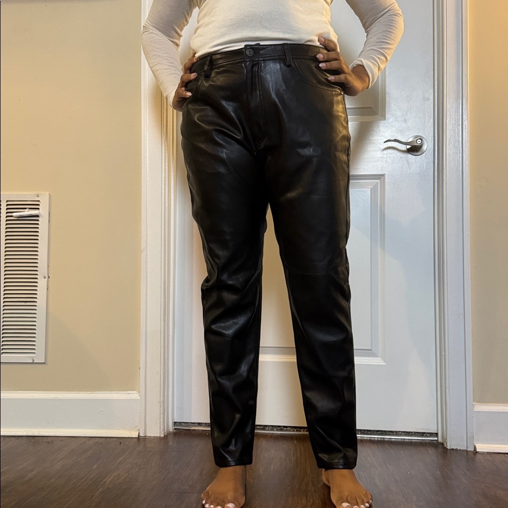 Zara Black faux Leather Straight Leg Pants
